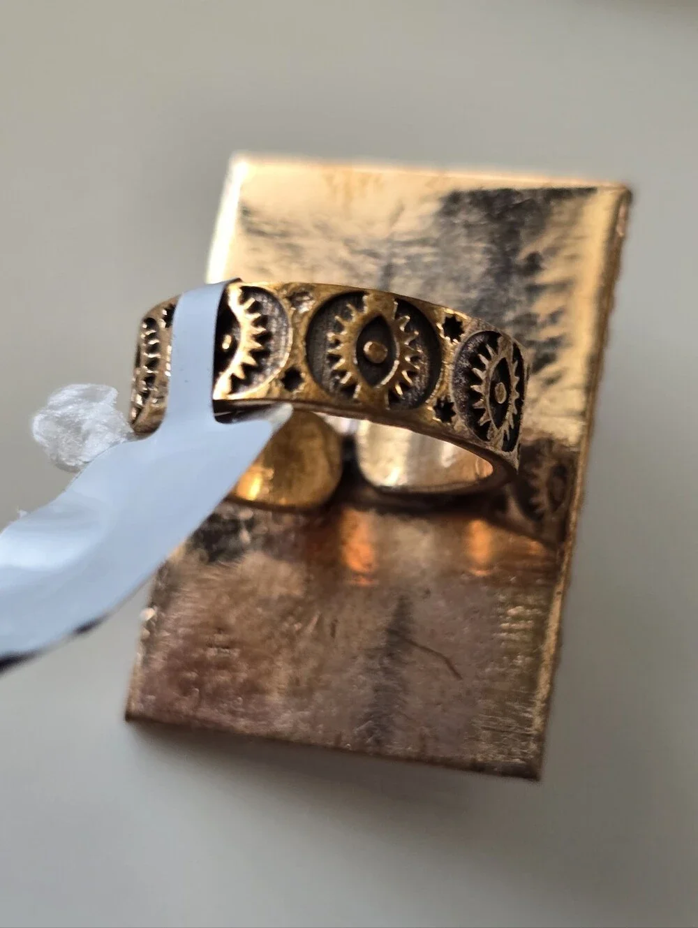 Textured Copper Ring With Pink Conch, Southwestern